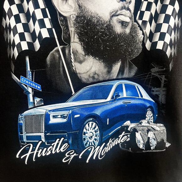 NWOT Nipsey Hussle Hustle & Motivate Hip Hop Tshirt - Black Blue, Size L - Picture 4 of 7